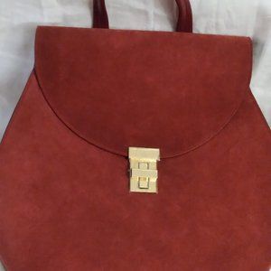 NEW Neely & Chloe Suede Leather gold Hardware Backpack burgundy red bag